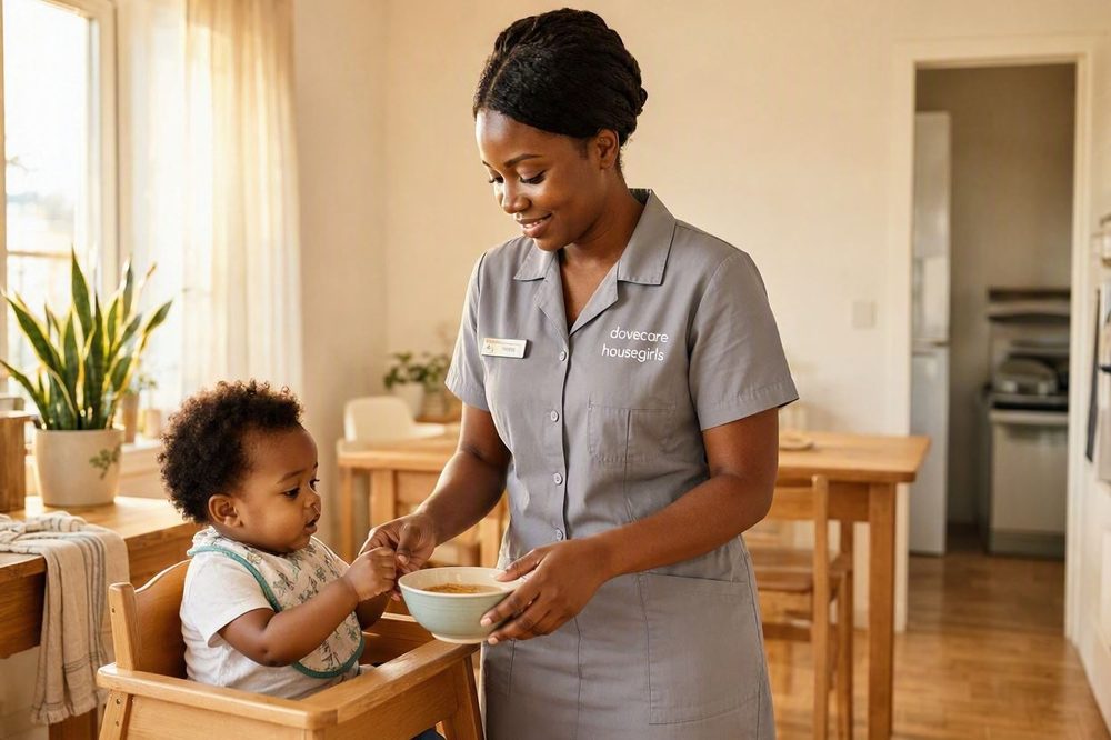 A Dovecare Africa Ltd nanny caring for a child in a family home